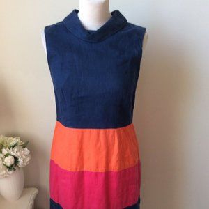 Hobbs UK Linen Colour Block Shift Dress Size US 12
